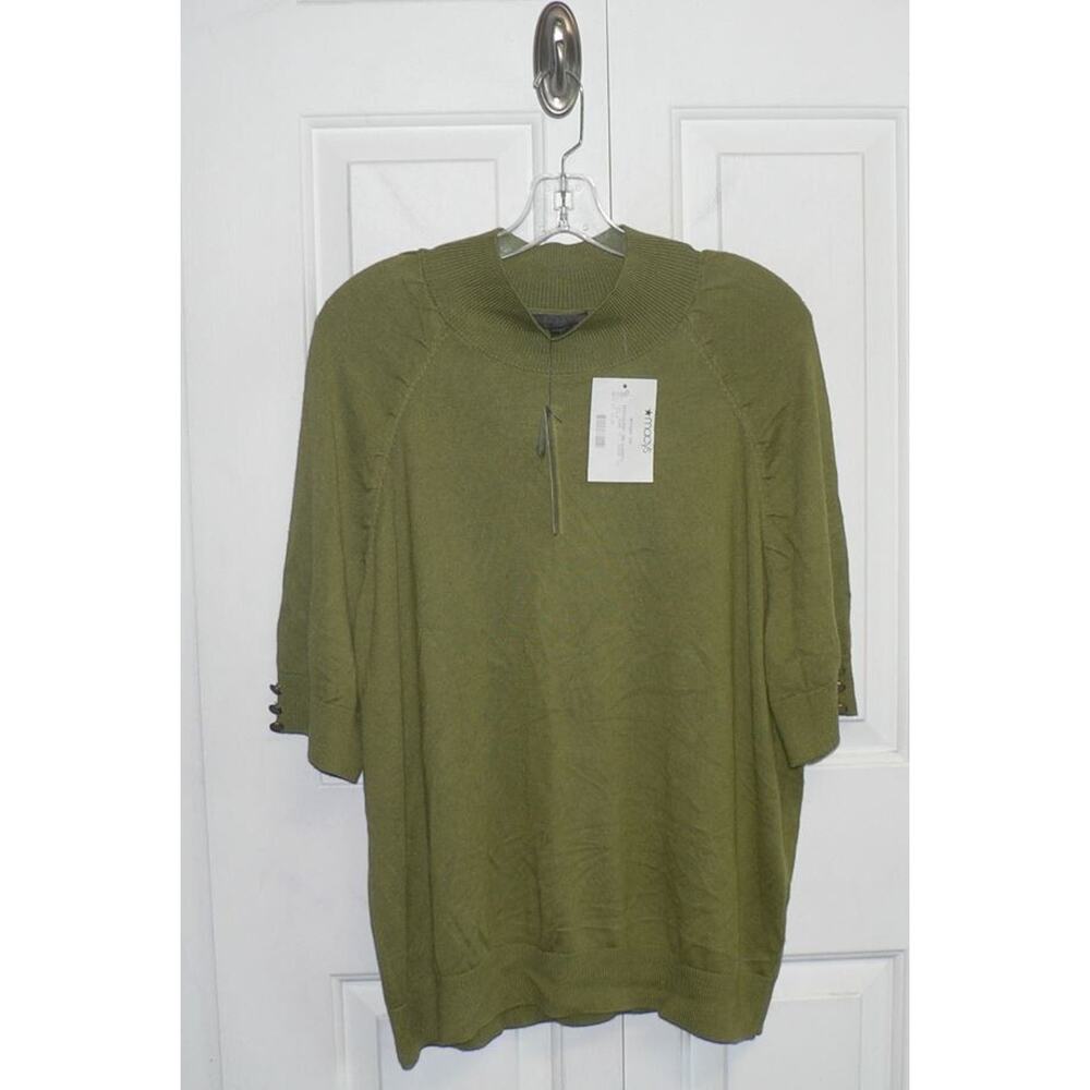 Belldini Women's Rivet Detail Short Sleeve Mock‎ Neck Sweater in Green 3x $84